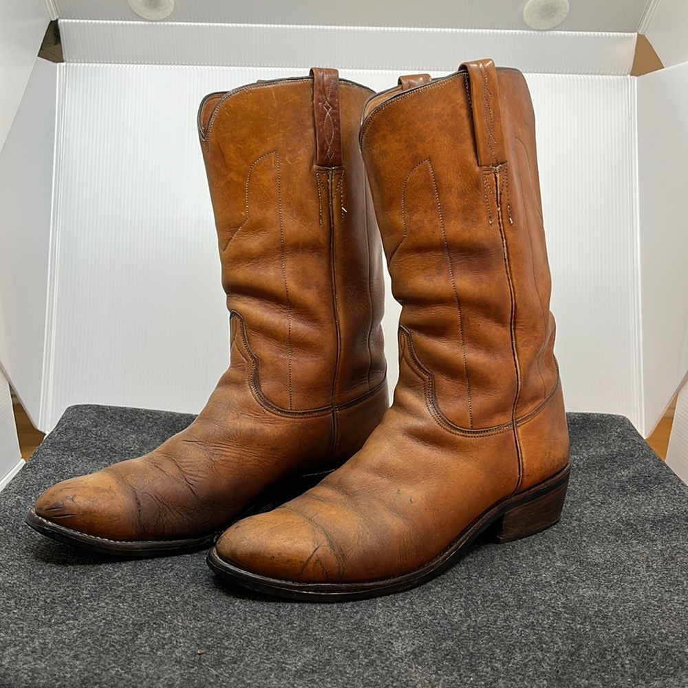 Vintage Lucchese Brown Leather Cowboy Boot Size 10.5D San Antonio
